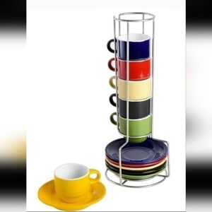 NWOB GIBSON HOME PORCELAIN SENSATIONS STACKABLE ESPRESSO SET WITH STAND